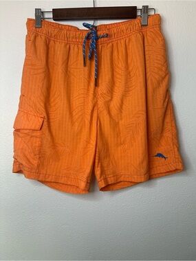 Tommy Bahama Orange Swim Board Shorts with Blue Drawstring